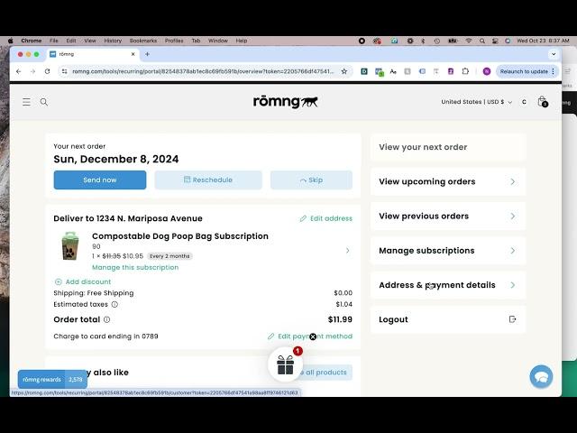 how to manage your shipping address on romng.com