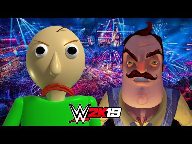 BALDI vs HELLO NEIGHBOR | WWE 2K19 Gameplay