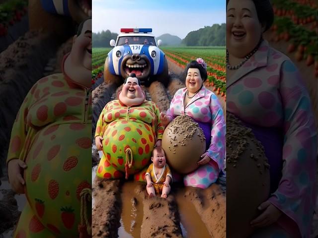 Evolution of cat:Sumo wrestler & woman sitting on dirty road with police car #cat#cute#love#shorts