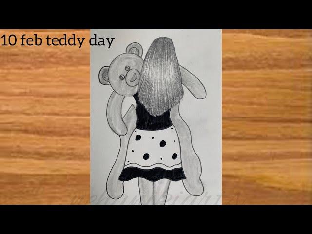 Teddy Day Special Drawing | A Girl With Teddy Drawing #teddyday