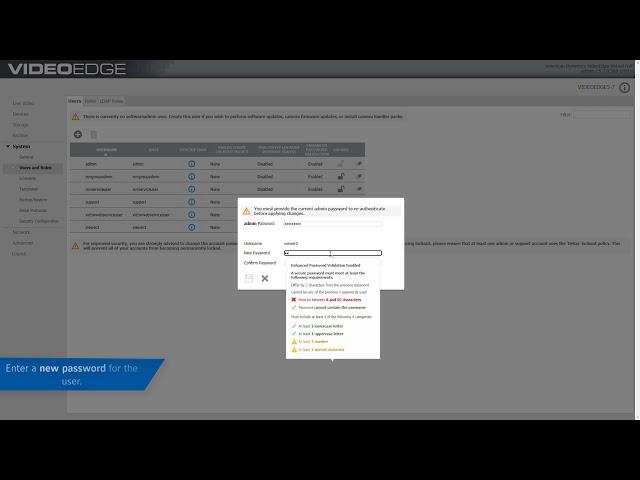 VideoEdge Troubleshooting - Change password for a VideoEdge User