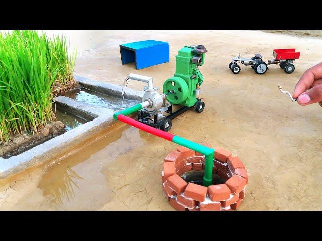 diy tractor mini well water pump diesel engine science project || @KeepVilla