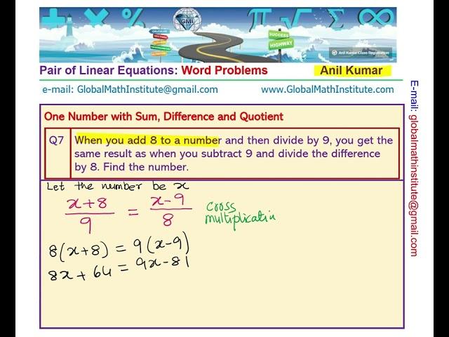 Tricky Word Problem Add 8 to a number Divide by 9 Equals Subtract 9 Divide by 8 99% Could not Solve