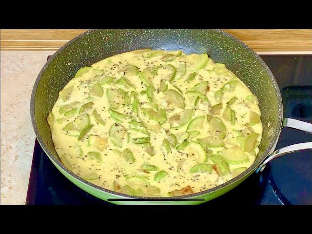 Quick Zucchini Casserole in a pan. Tasty. Fast. Helpful. Fried zucchini!