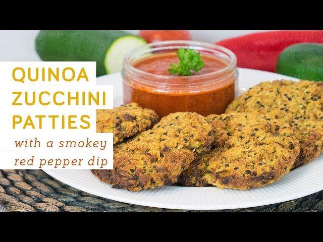 Quinoa zucchini patties with smokey red pepper dip recipe - vegan, healthy and easy to make