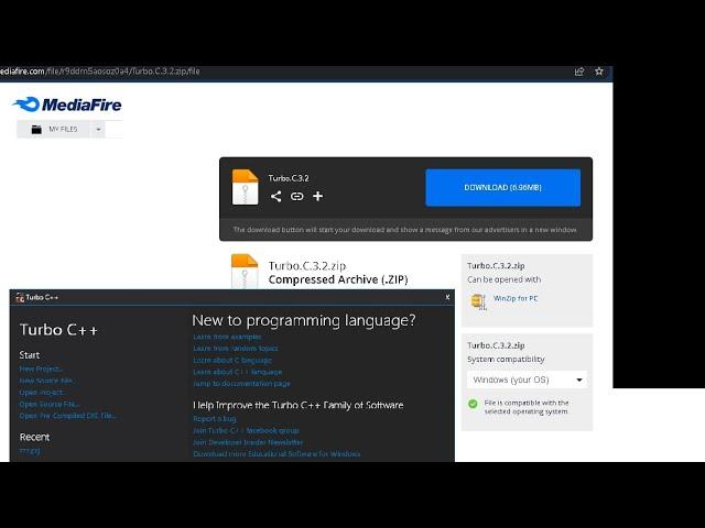 Turbo C/C++ 3.2 - How to install Turbo C in Microsoft Windows fast less than 2 minutes with link