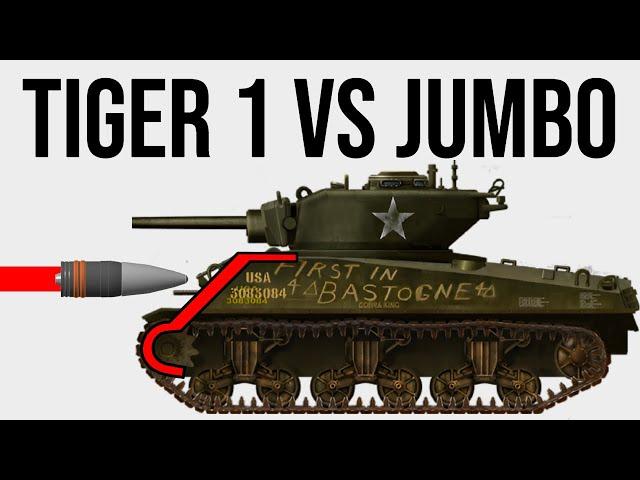 Tiger H1 VS Sherman Jumbo Armor Simulation