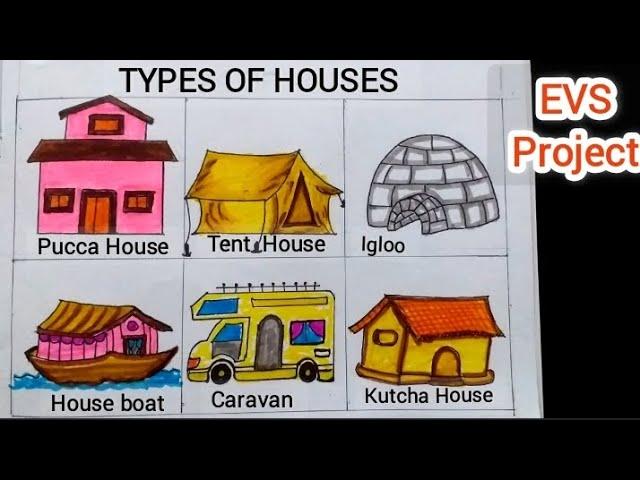 Types Of Houses Drawing | How to draw and colour types of houses | Easy drawing of types of houses