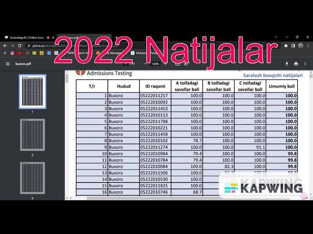 #NATIJA_2022 O'Z NATIJANGIZNI BILING. Prezident maktablari imtihonlari natijalari chiqdi.