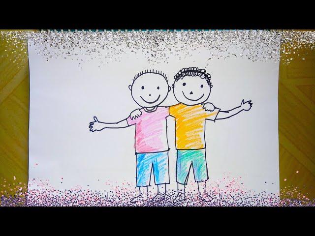 How to draw best friend | Best friend Drawing for kids | friendship day