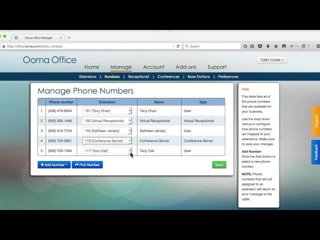 Ooma Office - Manage Phone Numbers