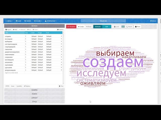 Облако слов (тэгов) с помощью WordArt (Tagul)