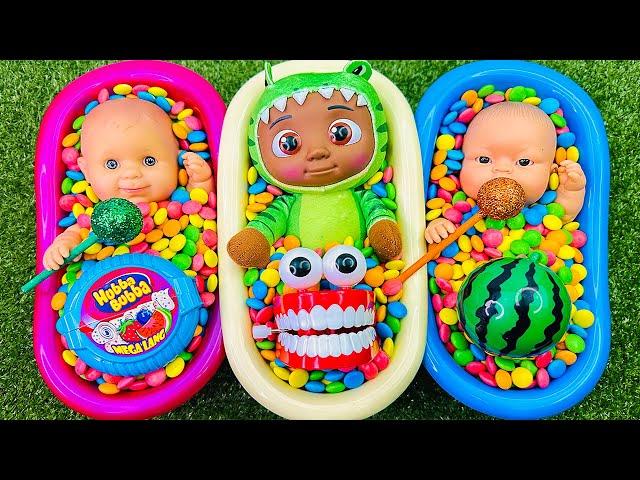 3 Minutes Satisfying Video | Mixing Funny Candy ASMR & Make Up in 3 Bathtubs with Magic M&M's Slime