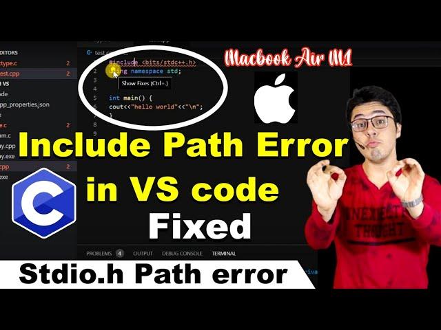 Include Path Error in VS code while running c cpp codes, unable to open stdio.h error in macbook m1