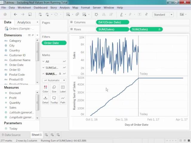 How to exclude null values from running total in Tableau