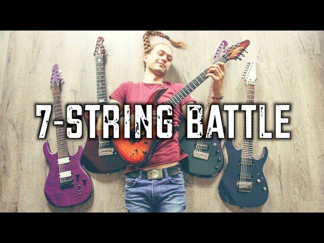 7-String Battle - Music Man JP7-JP12, Ibanez RG1527, Carvin DC727C.