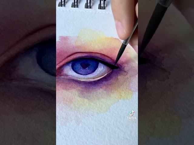 How to color eyes with watercolors؟ #youtubeshorts #drawing