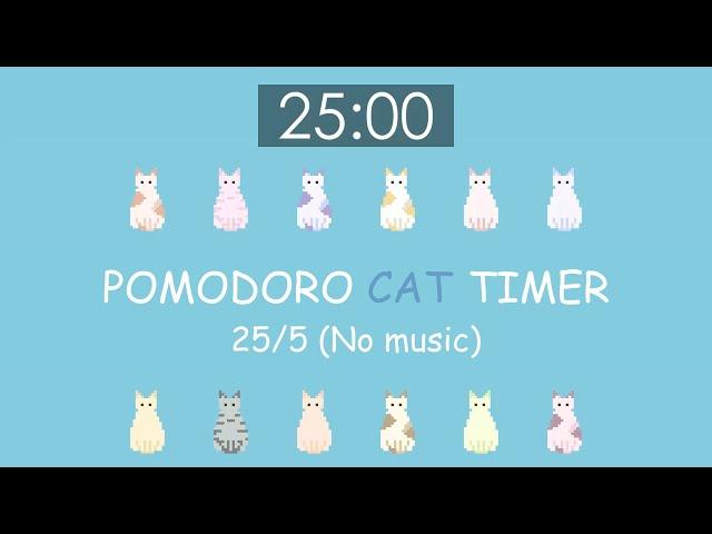 Pomodoro Cat Timer 25/5 ( No Music ) - Pixel cat animation timer for your study session 