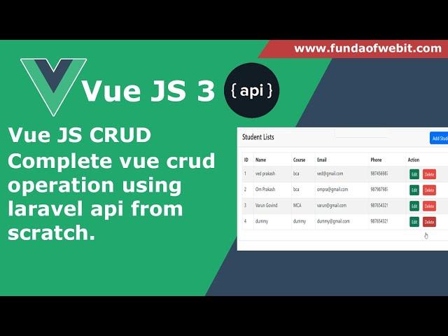 Vue JS CRUD - Complete vue crud using laravel api from scratch tutorial | Vue CRUD operation | Vue 3