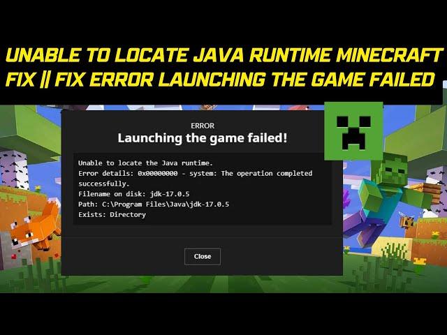 Unable To Locate Java Runtime Minecraft Fix (2024) || Fix Error Launching the Game Failed