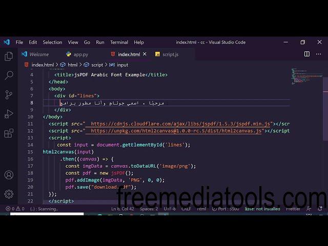 jsPDF + Html2Canvas Tutorial to Add Arabic Custom Font inside PDF Document in Javascript Full App