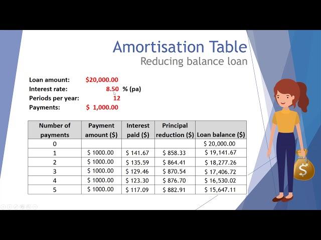 Amortisation Table - Reducing Balance Loan New