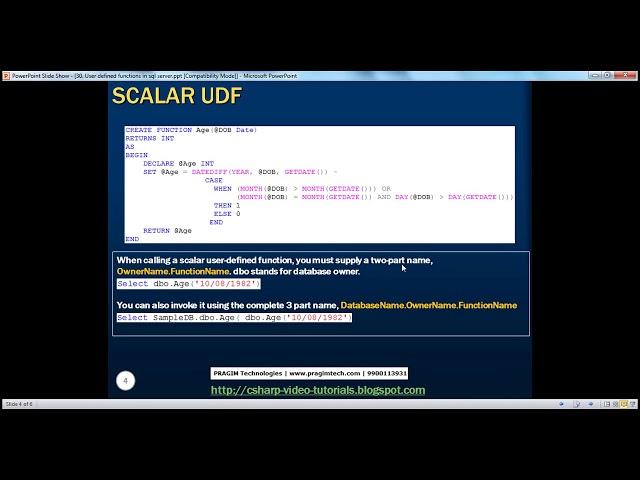 Scalar user defined functions in sql server   Part 30