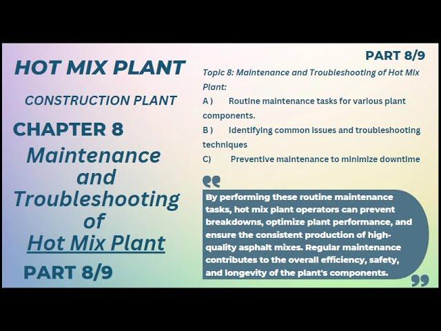 Hot Mix Plant I Asphalt Plant I Damar Plant I Maintenance and Troubleshooting of Hot Mix Plant