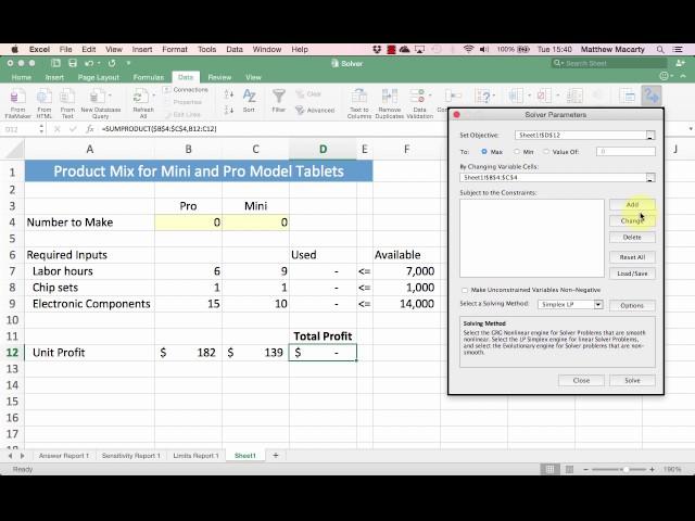 Linear Programming (LP) Optimization with Excel  Solver