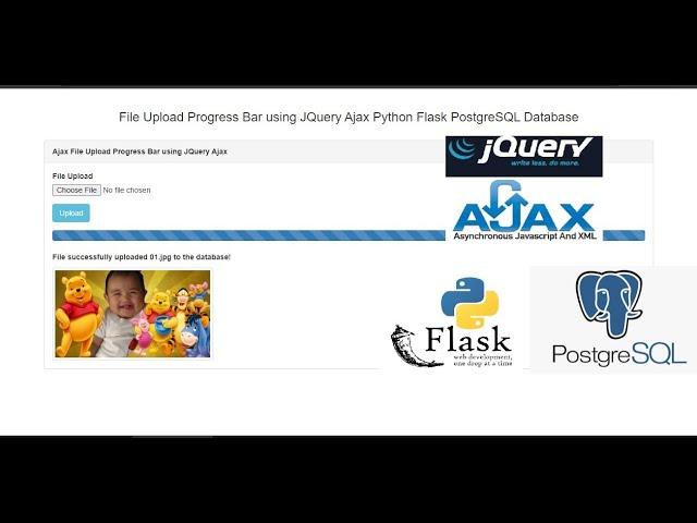 File Upload Progress Bar using JQuery Ajax Python Flask PostgreSQL Database