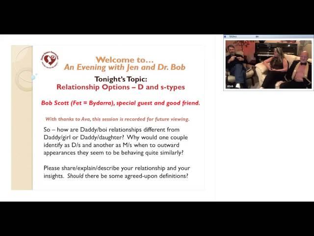 An Evening with Jen and Dr. Bob Rubel: "D/s Relationship Options" - March 11, 2013