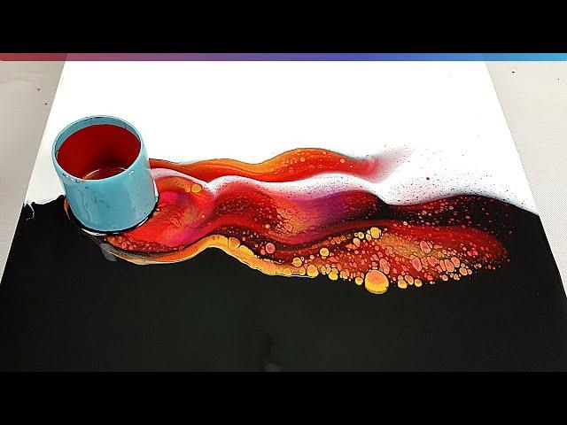 RED and GOLD with Black & White - BEST Combo EVER! Open Cup Acrylic Pouring - CELLS without Silicone