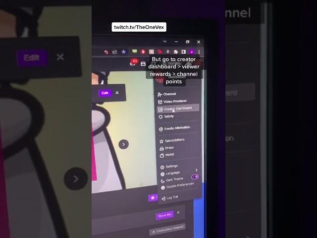 Channel points for any twitch streamer My twitch: TheOneVex #shorts #fyp #tiktok #tips #twitch