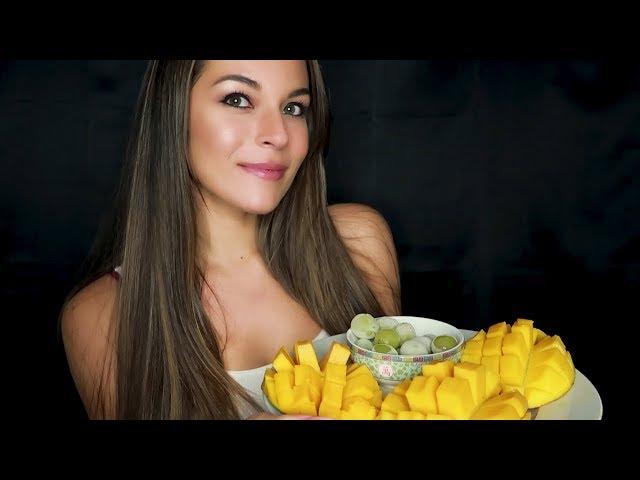 ASMR Mukbang - Eating juicy mangoes and grapes + soft spoken/whispered ramble