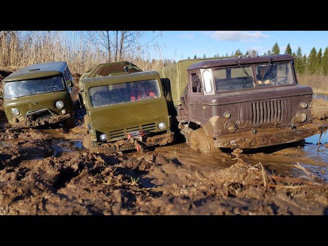 RUSSIAN TRUCKS ON OFF-ROAD. A lot of dirt. OFFroad 4x4. Shishiga, KamAZ, UAZ Loaf