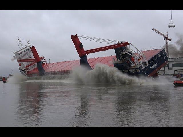 In stunning 4K | Spectacular Ship Launch NORDANA SKY | Ferus Smit Shipyard