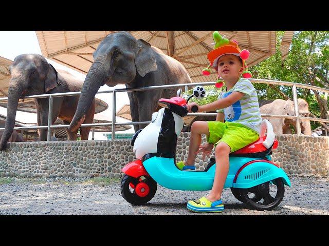 Vlad and Nikita riding bikes ride to the zoo