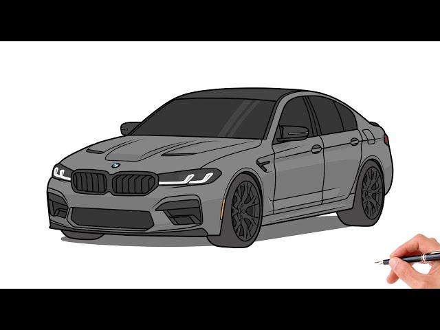 How to draw a BMW M5 F90 2021 / drawing bmw m5 competition 2022 car