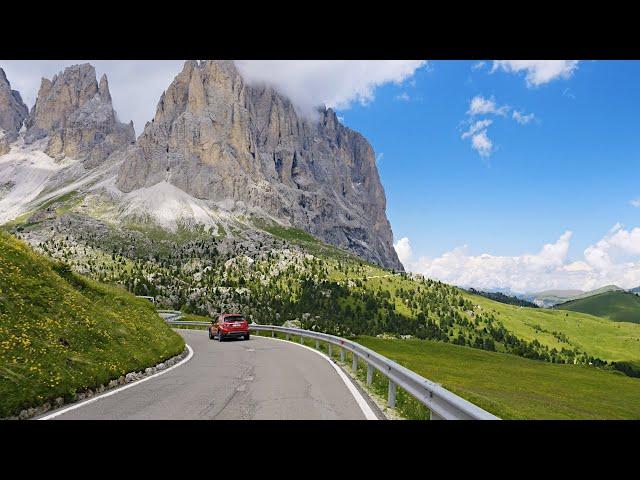 Dolomites Scenic Drive 4K | Sella Pass & Gardena Pass