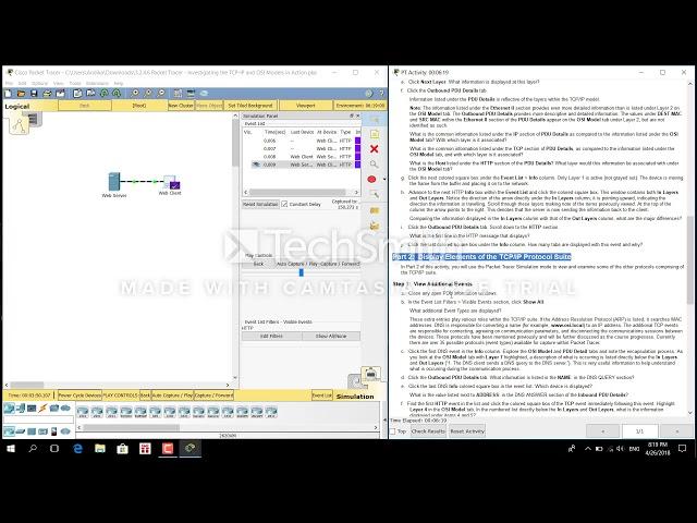 CCNA 3.2.4.6 Packet Tracer - Investigating the TCP/IP and OSI Models in Action