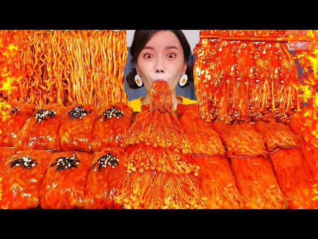 [Mukbang ASMR] Best Combo  Buldak Wrap & Enoki Mushroom Rice Paper Wrap Recipe Eatingshow Ssoyoung