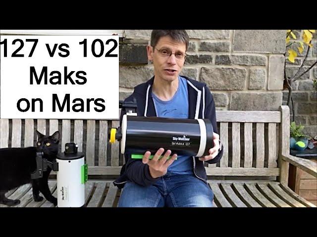 Skywatcher 127 vs 102mm Maksutov telescope comparison when imaging the planet Mars.