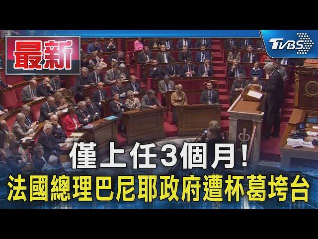 僅上任3個月! 法國總理巴尼耶政府遭杯葛垮台｜TVBS新聞 @TVBSNEWS01