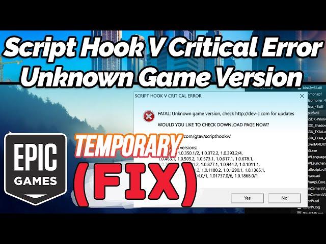 GTA 5 Epic Games: Script Hook V Critical Error Unknown Game Version (Remove Mods Solution)