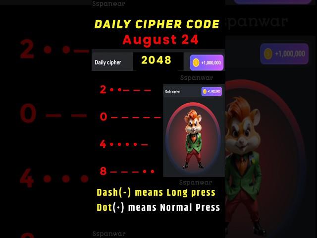 Daily cipher hamster kombat today | 24 August hamster kombat daily cipher combo | 5 million coins