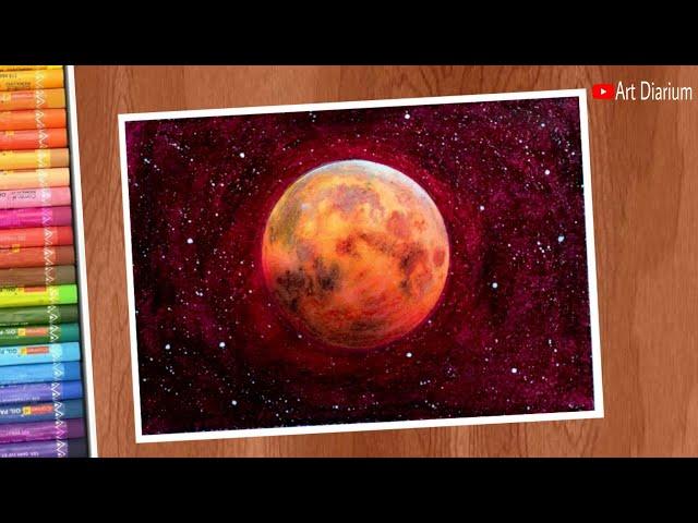 Blood moon drawing with oil pastels for beginners - step by step