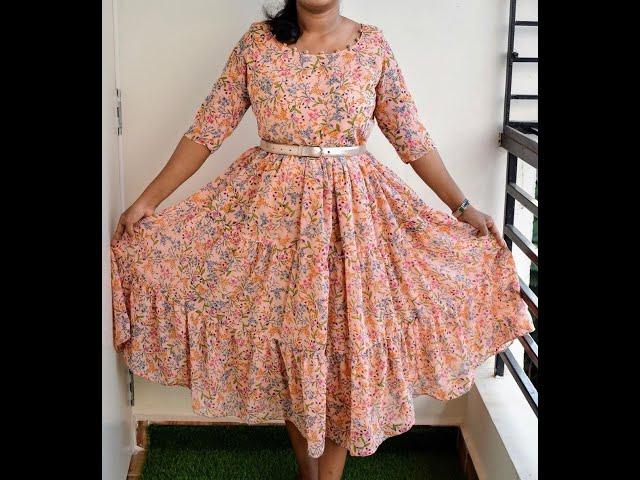 Georgette Peach Color Frock | Savi Designers