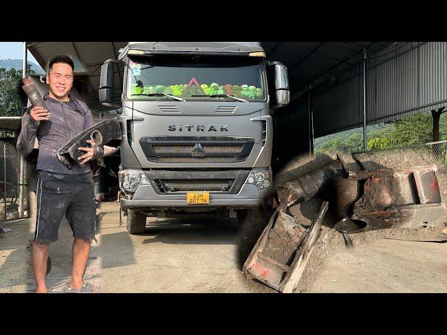 replace spring support shaft for broken trailer carrying heavy loads Giang car repair