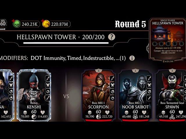 Hellspawn Tower Boss Battle 200 & 170, 190 Fight + Reward MK Mobile | Team Ronin and Dotd