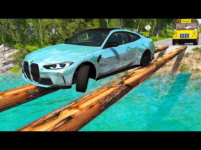 Cars vs Log Bridge - BeamNG Drive